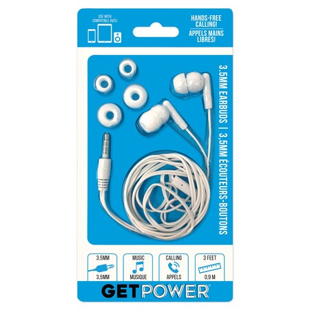 Get Power GetPower Earbud w/Microphone 1 pk GP-35MM-WHI